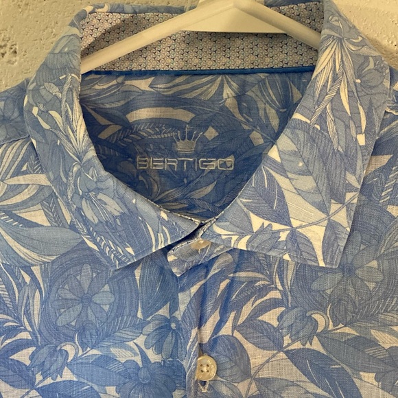 Bertigo Button Down Shirt Men’s US 3XL Tropical Blue and White Collared - Picture 14 of 14